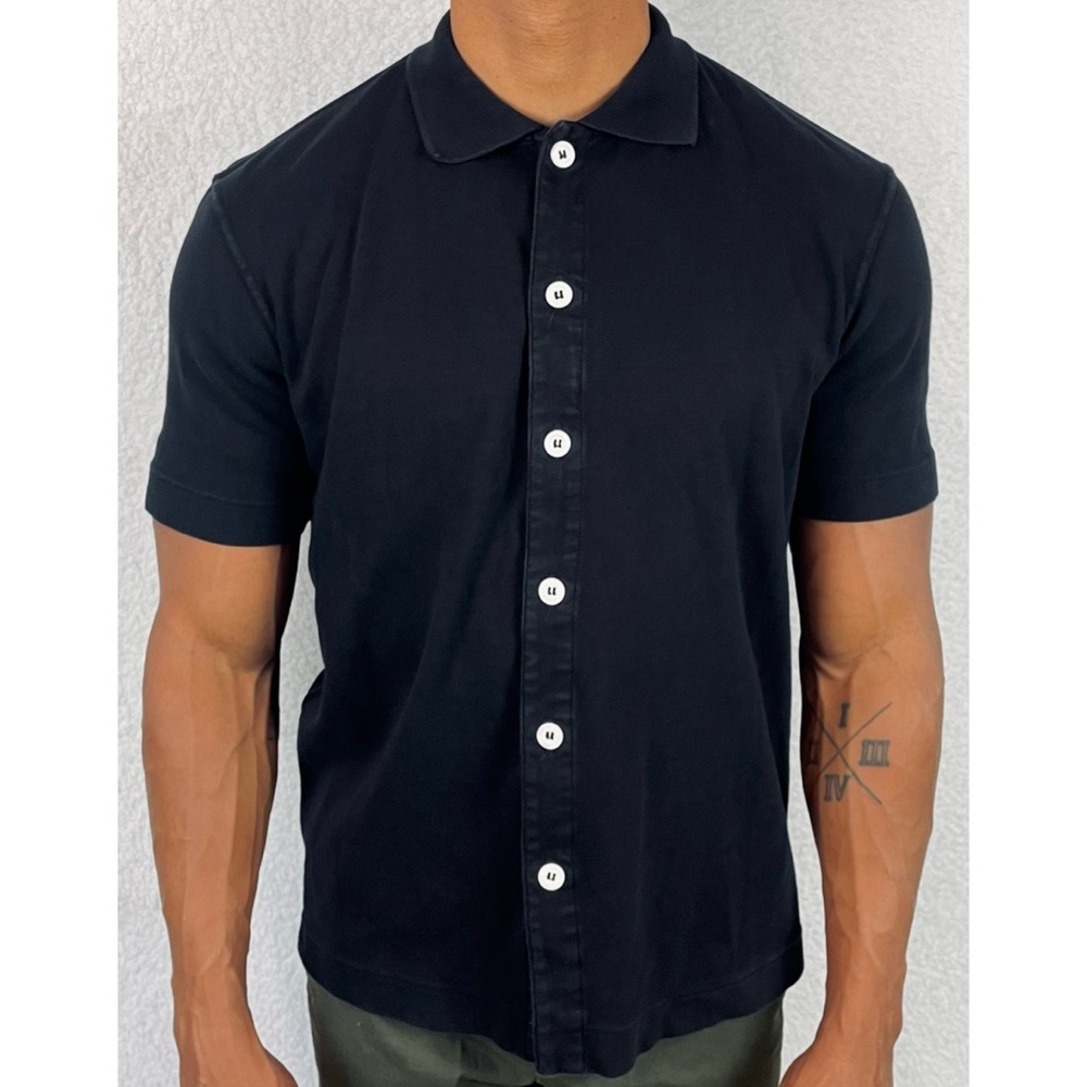 LADY WHITE CO. • Black/White Short Sleeve Button Down Shirt, S